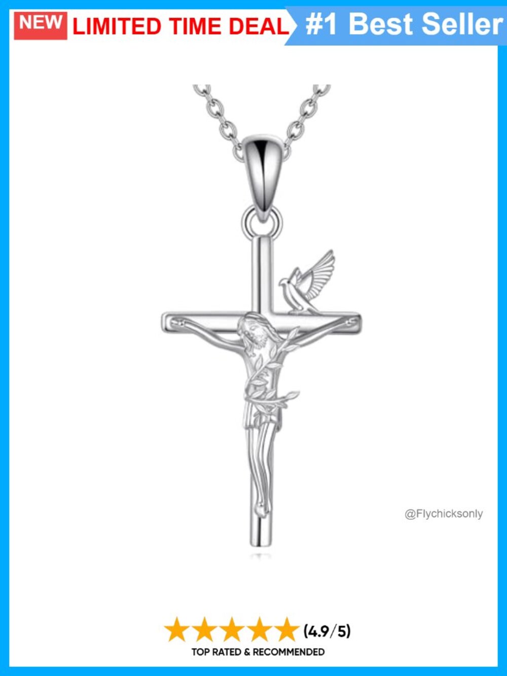925 Sterling Silver Cross Necklace Pendant 18+2 Inch Chain Religious Jewelry
